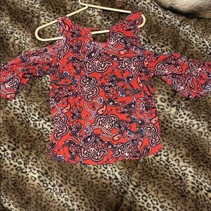 Paisley Cold Shoulder Kids Top - Red